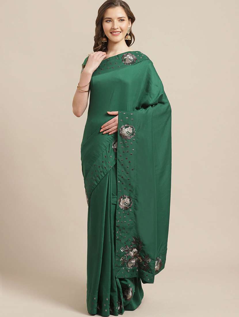 green solid saree with blouse