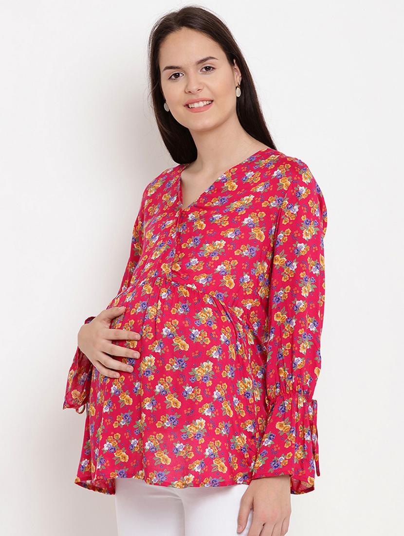 pink printed long sleeve maternity wear top - 19407881 - Standard Image - 2