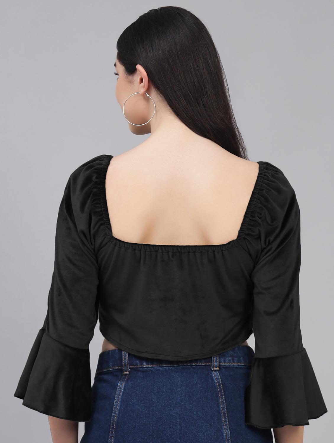 bell sleeves velvet crop top - 19408059 - Standard Image - 2