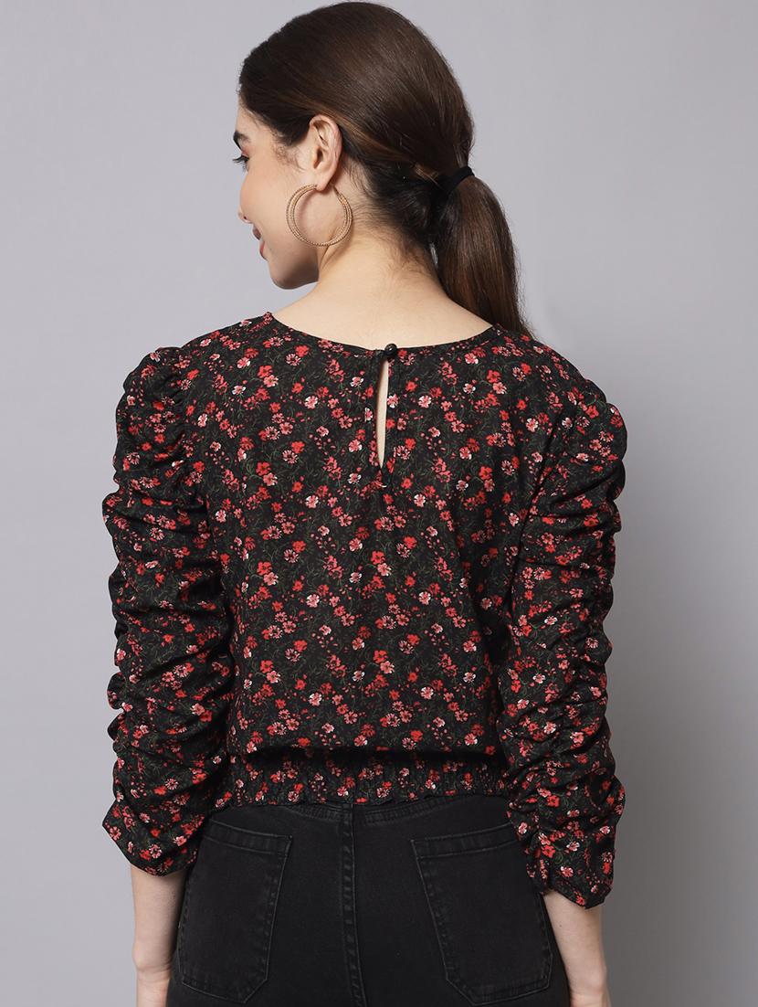 black puffed sleeves regular top - 19408074 - Standard Image - 2