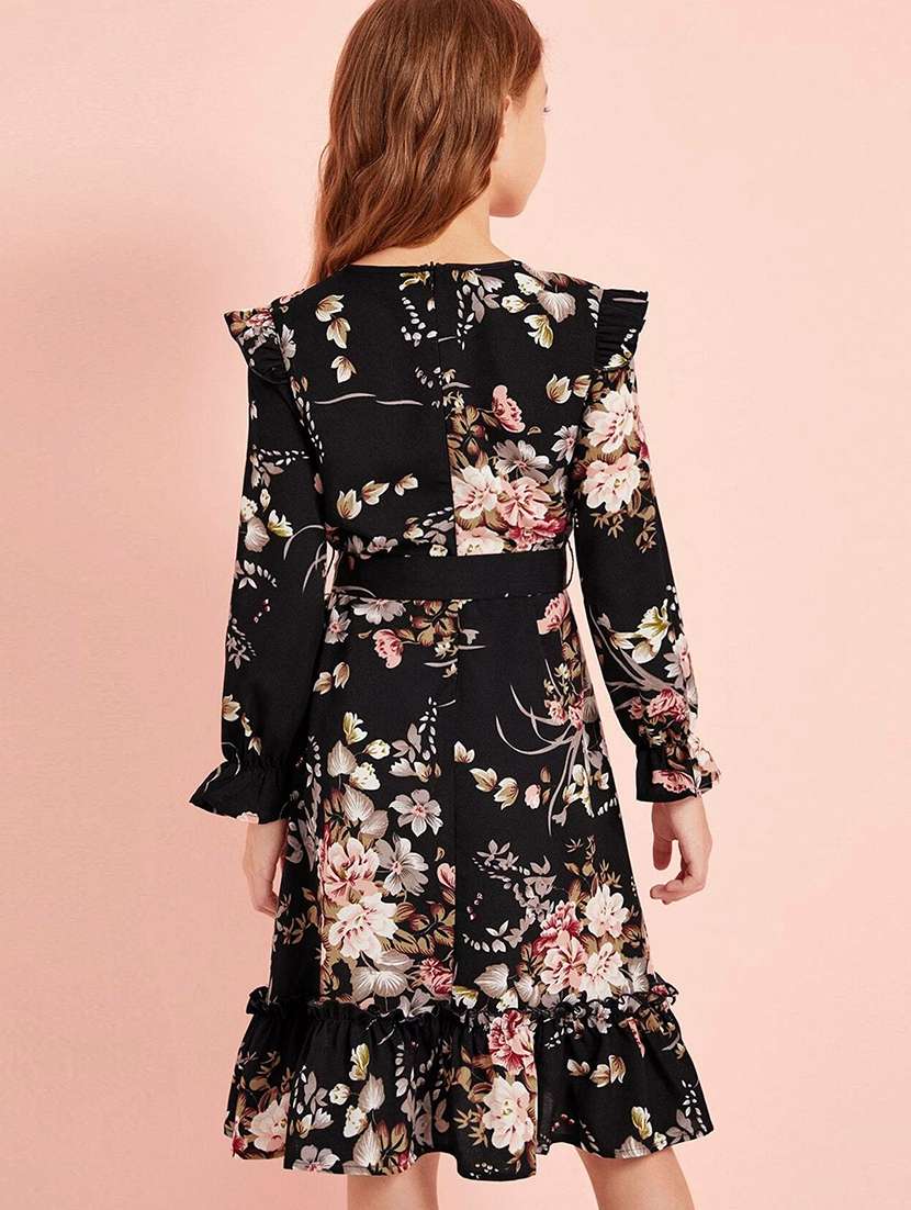 girls floral round neck long sleeves frock - 19408176 -  Standard Image - 2