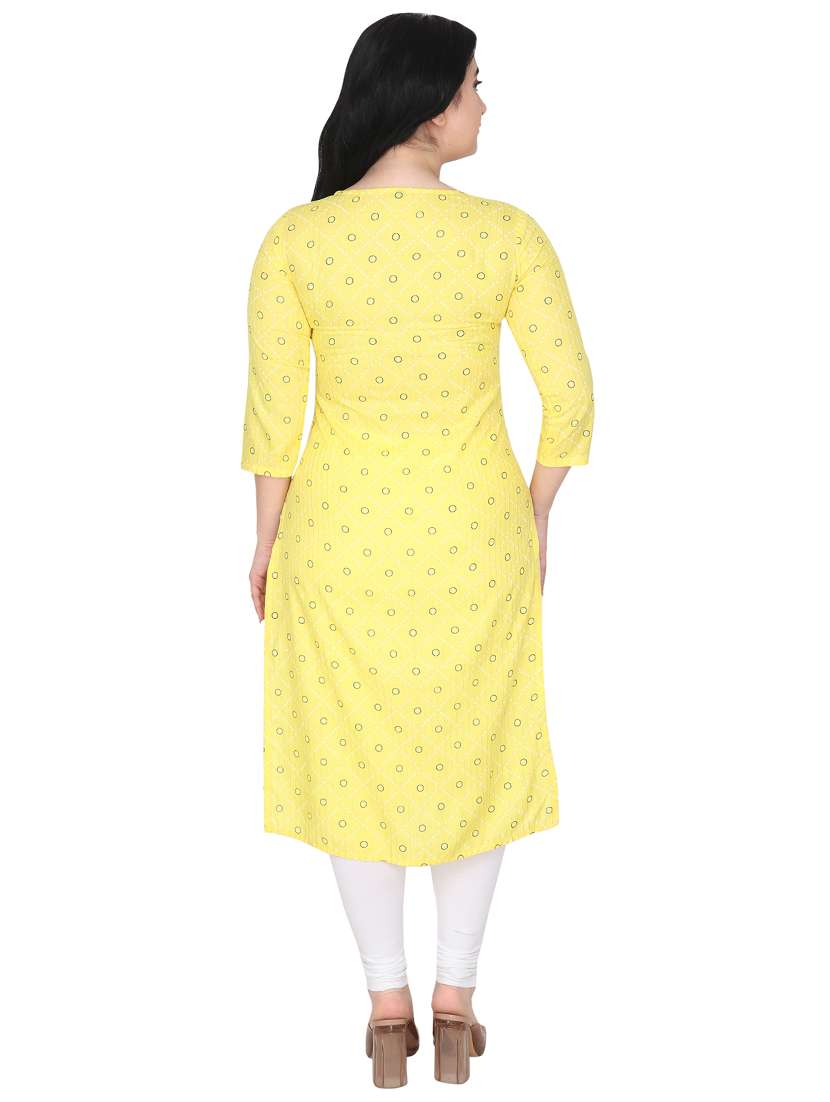 yellow cotton blend straight kurta - 19408190 - Standard Image - 2