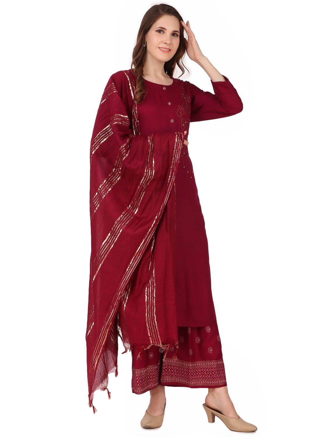 embroidered kurta and palazzo suit set - 19408264 - Standard Image - 2