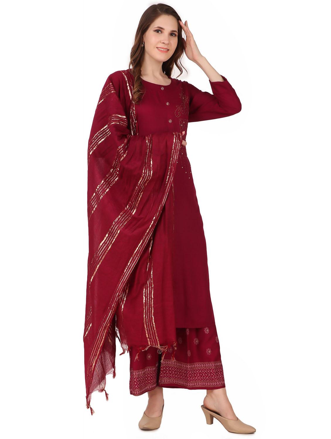 embroidered kurta and palazzo suit set - 19408267 - Standard Image - 2
