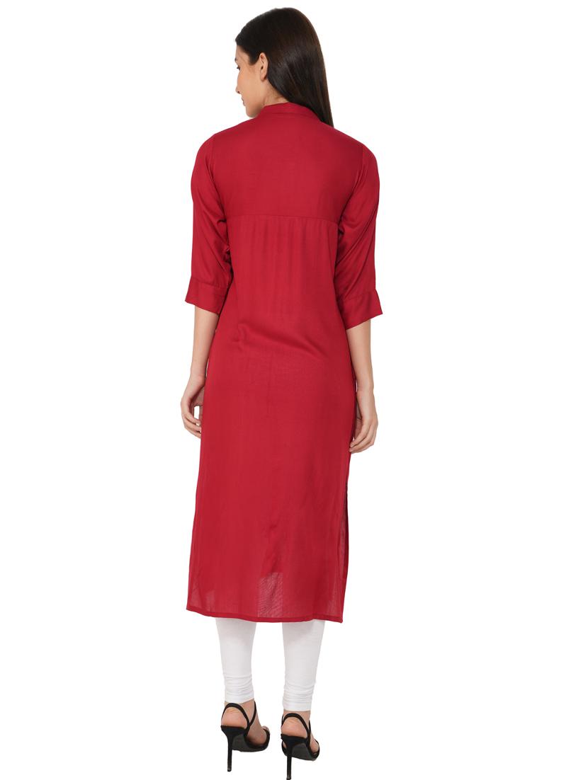 maroon solid straight kurta - 19408300 - Standard Image - 2