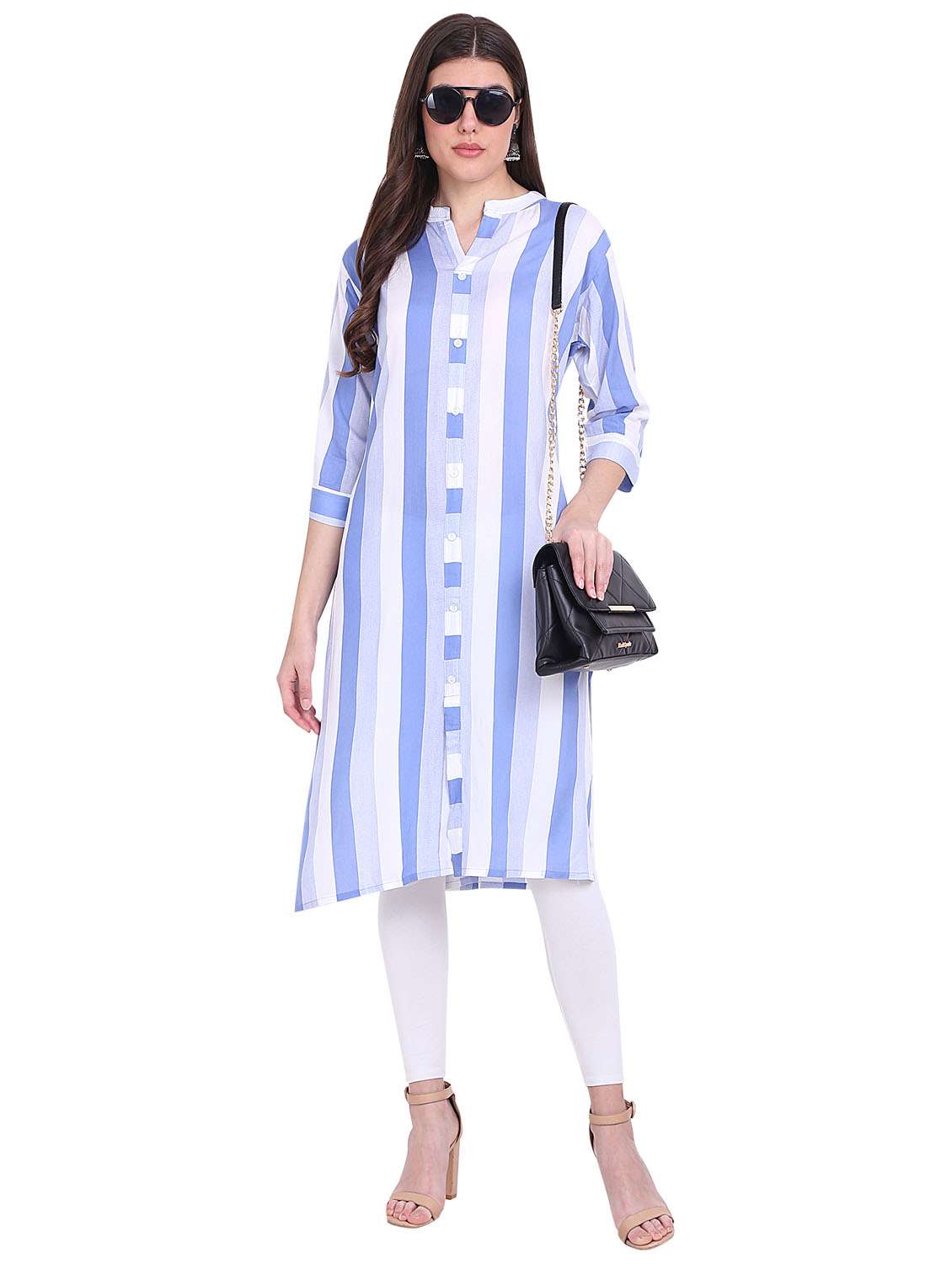 women striped straight kurta - 19408373 -  Standard Image - 2
