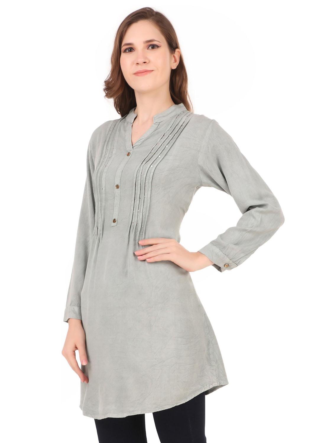grey solid long sleeve a-line tunic - 19408375 - Standard Image - 2