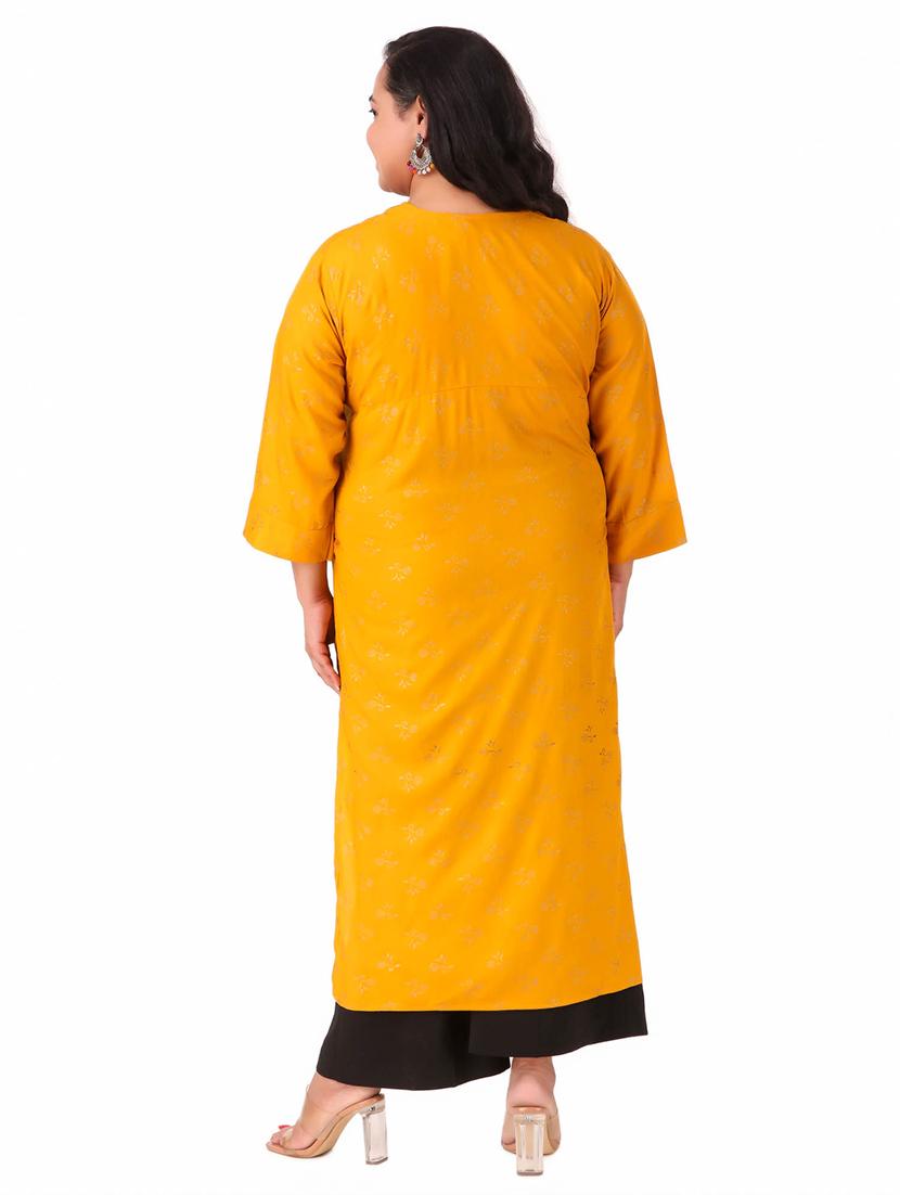yellow self design straight kurta - 19408416 - Standard Image - 2