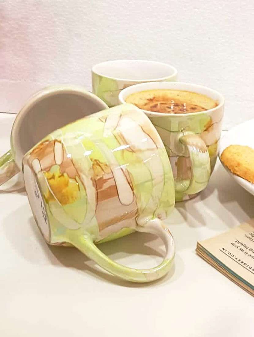 caffeine ceramic handmade green floral tea cup set (set of 6) - 19408751 -  Standard Image - 2