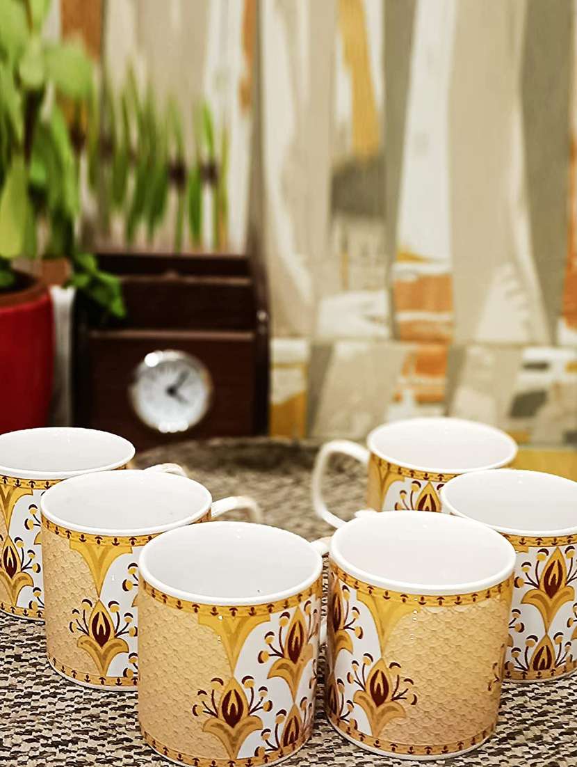caffeine ceramic handmade yellow gold pattern tea cup set (set of 4) - 19408771 -  Standard Image - 2