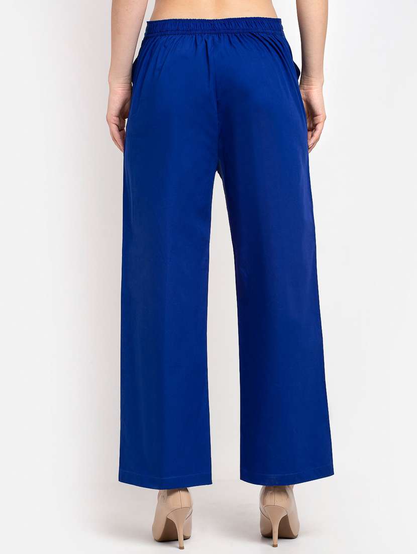 Women Solid Mid Rise Wide Leg Trousers - 19408972 -  Standard Image - 2