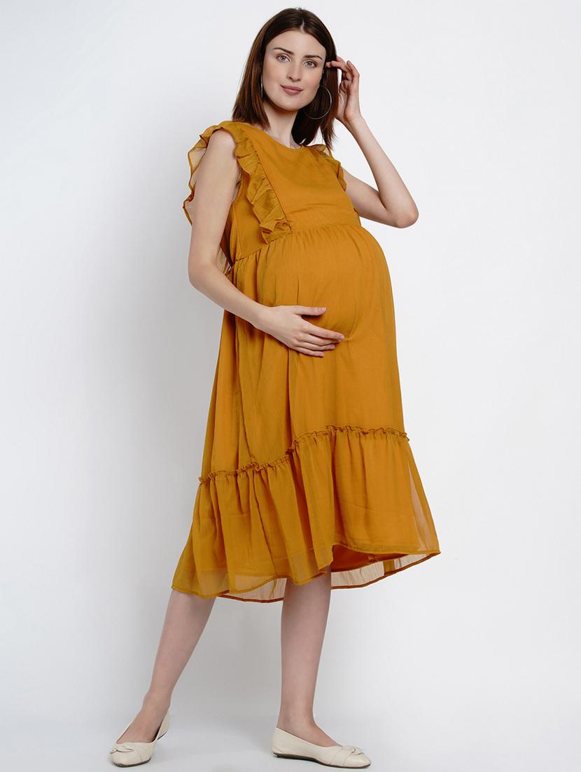 yellow ruffled maternity dress - 19409184 - Standard Image - 2