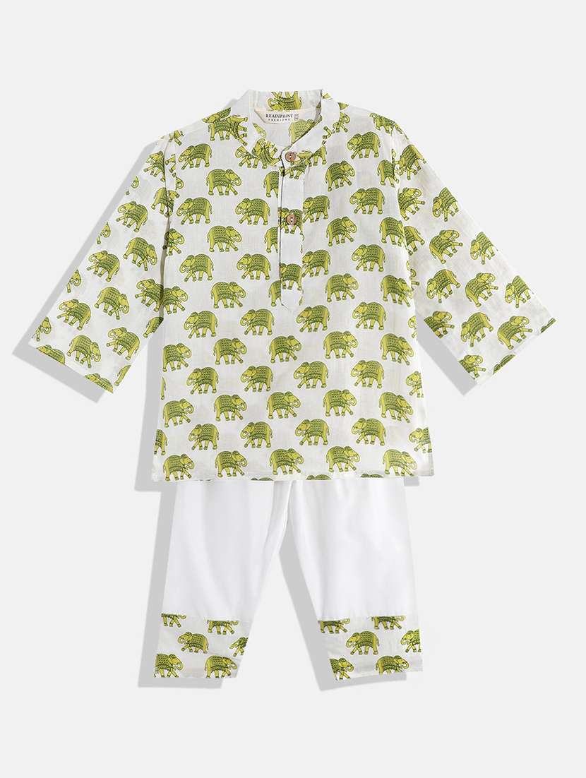 boys white cotton kurta set
