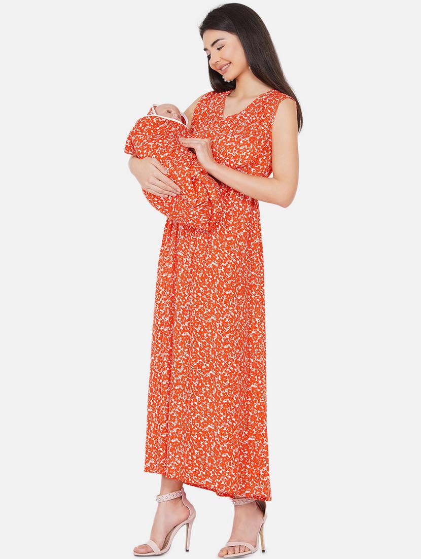 orange printed maternity dress with baby wrap combo - 19409294 - Standard Image - 2