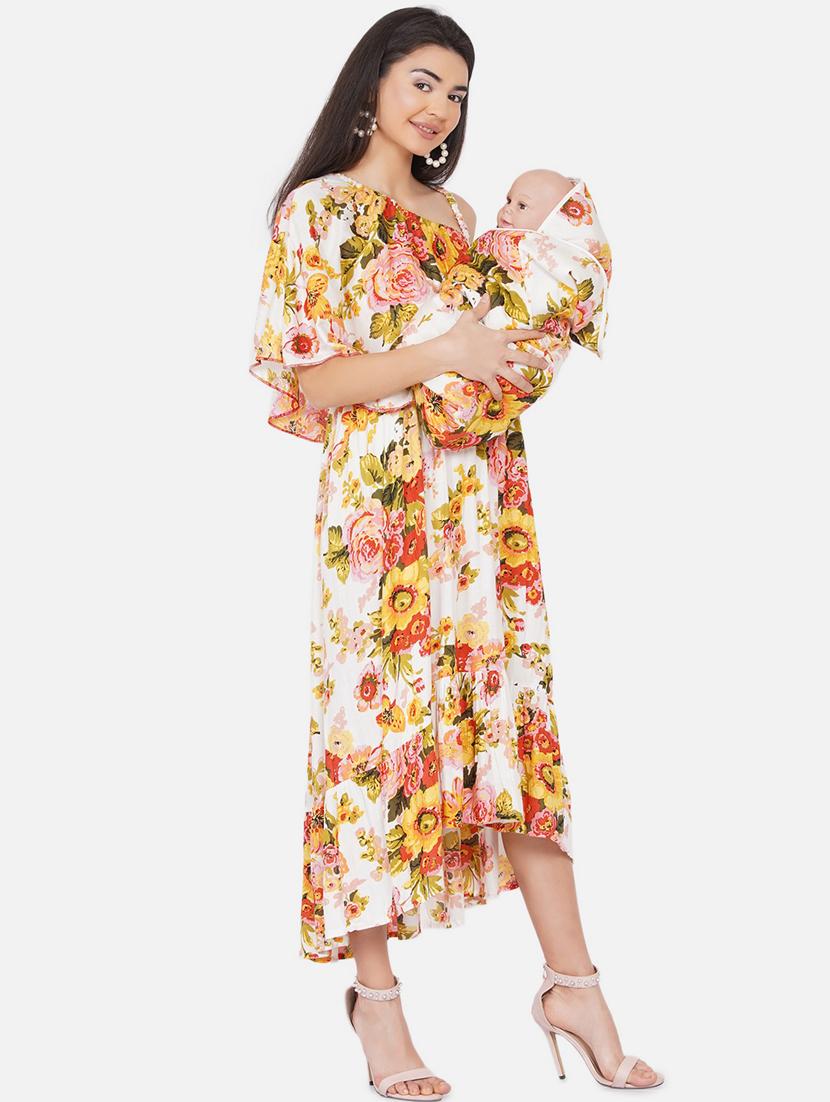 white printed maternity dress with baby wrap combo - 19409296 - Standard Image - 2