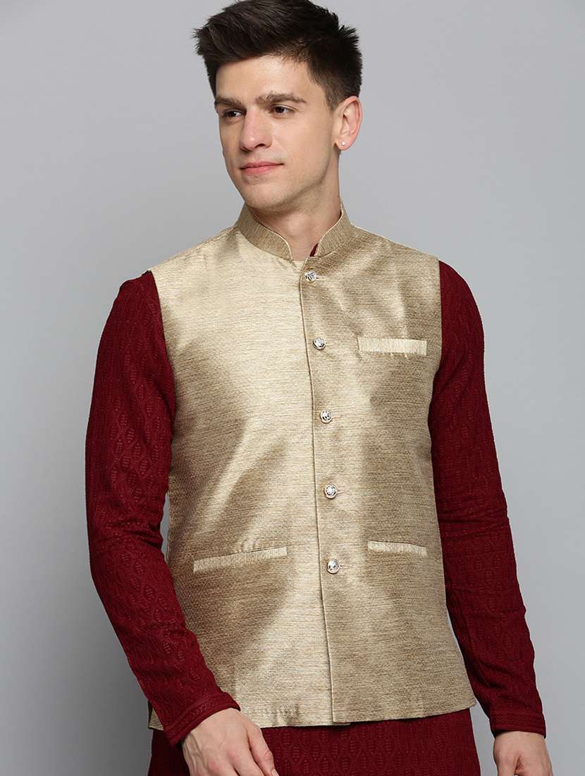 mandarin collar printed nehru jacket