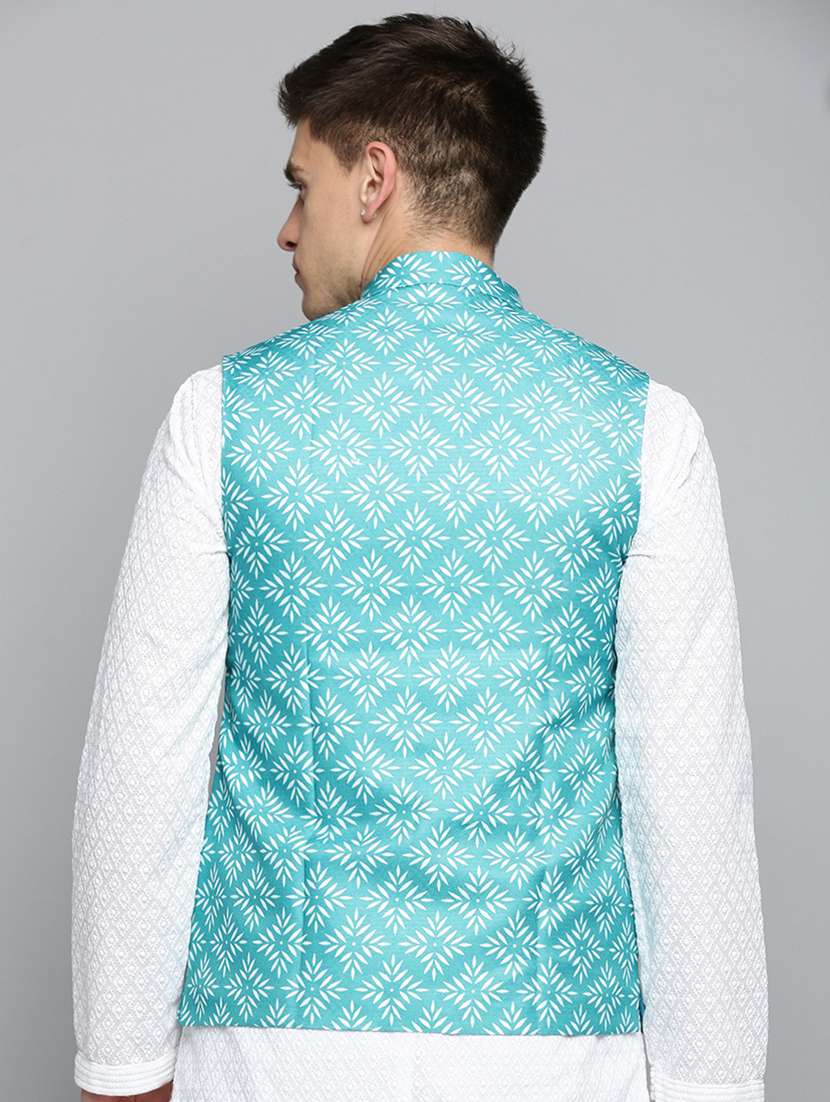 mandarin collar printed nehru jacket - 19409460 -  Standard Image - 2