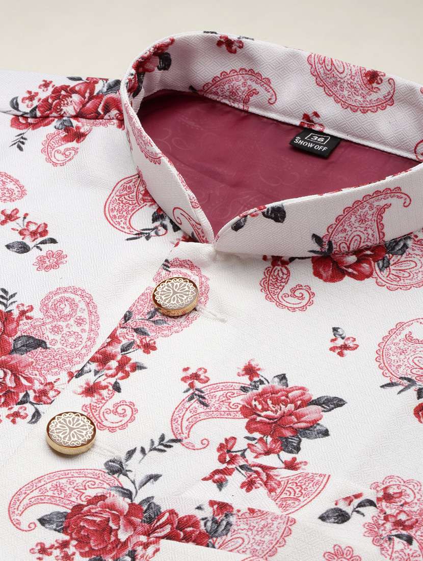 mandarin collar printed nehru jacket - 19409462 -  Standard Image - 7