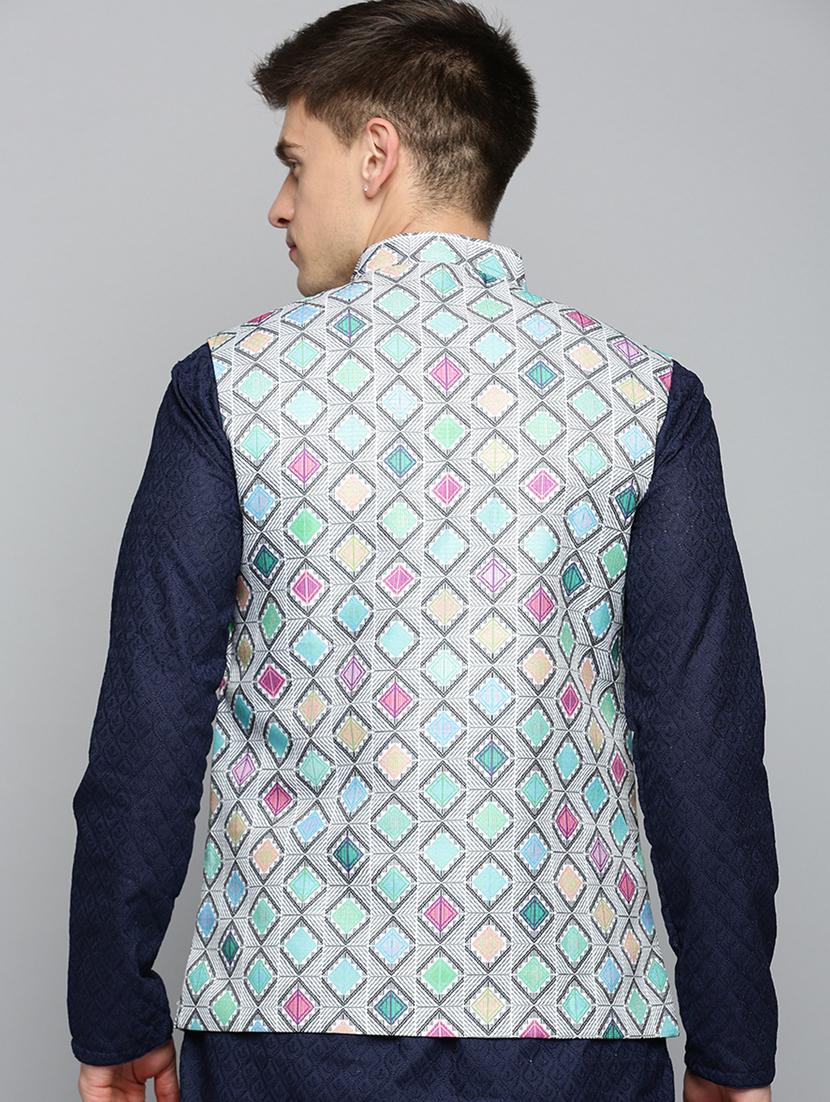 mandarin collar printed nehru jacket - 19409477 - Standard Image - 2