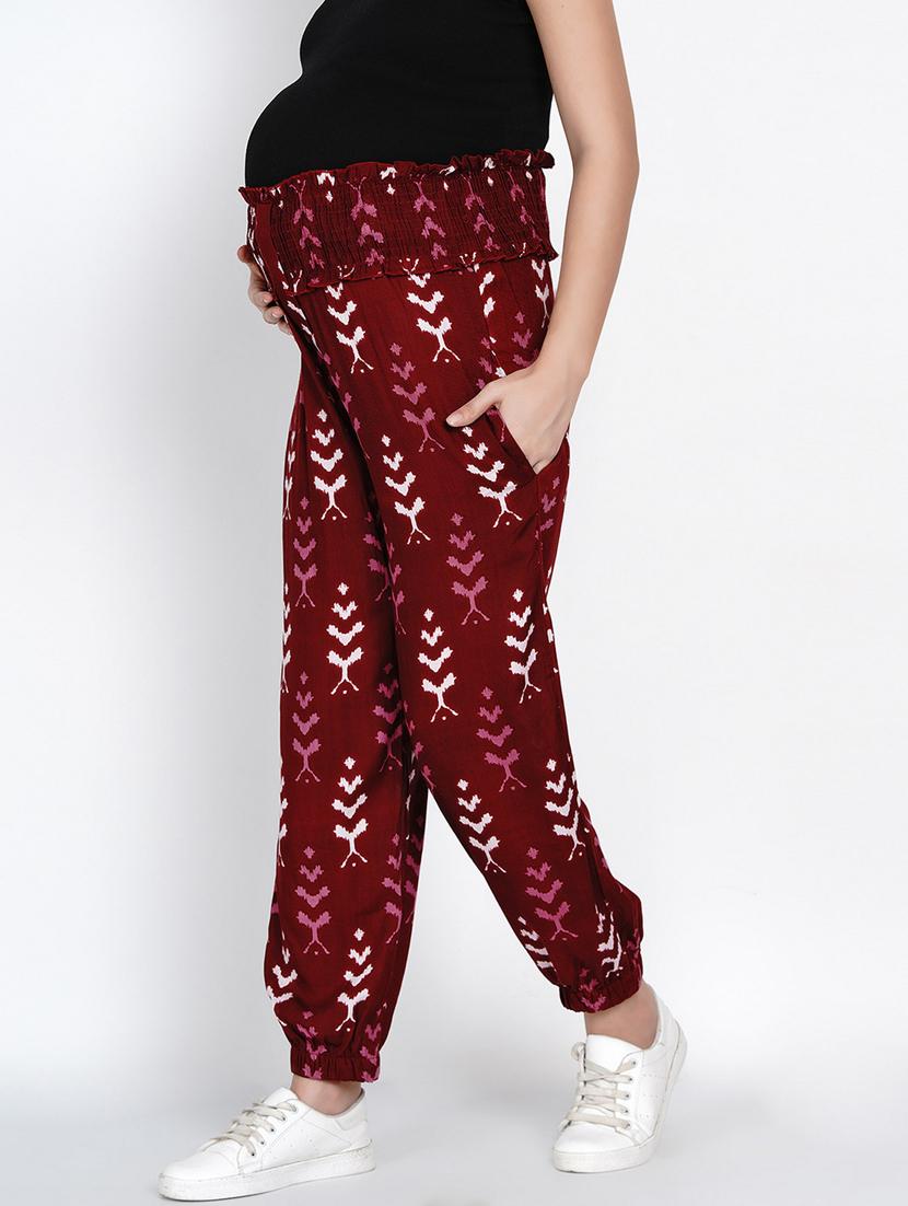 red printed rayon maternity jogger - 19409535 - Standard Image - 2