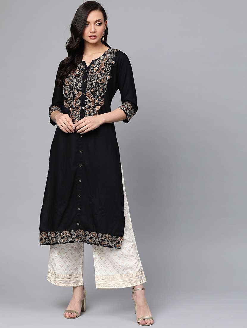 women embroidered kurta with palazzo set