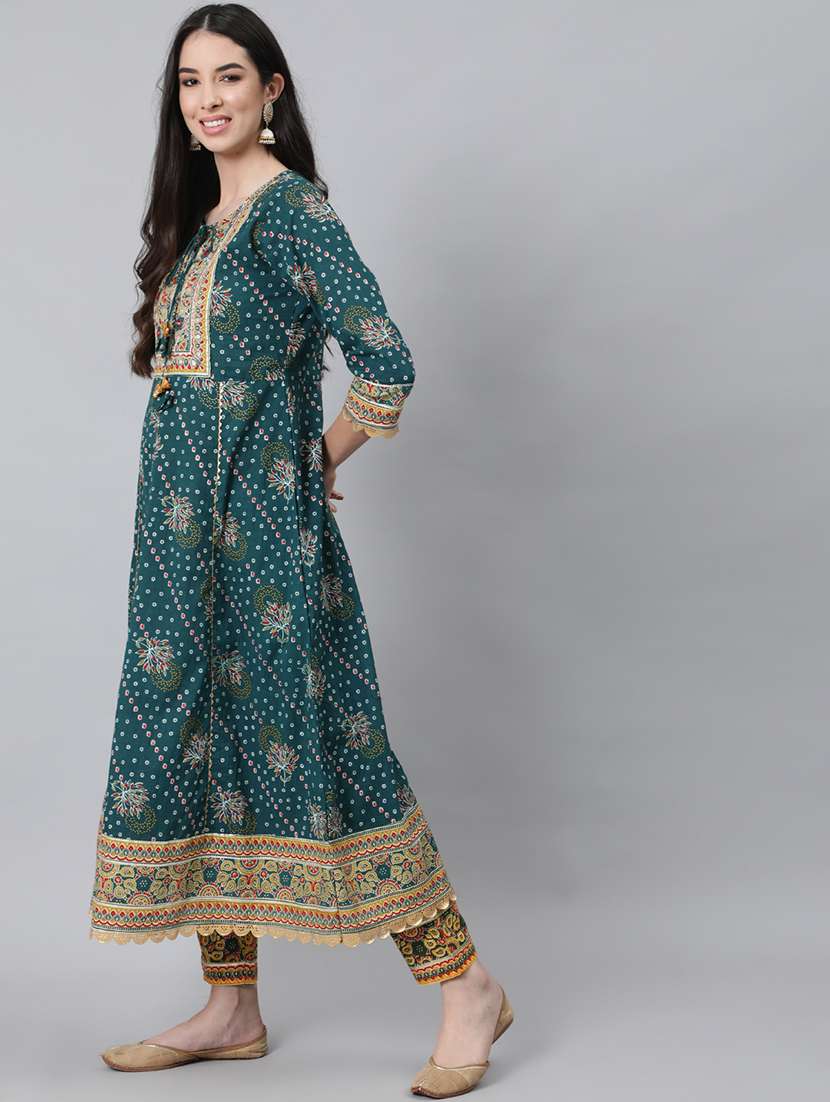 Women Three Quarter Sleeve Anarkali Kurta Pant With Dupatta Set