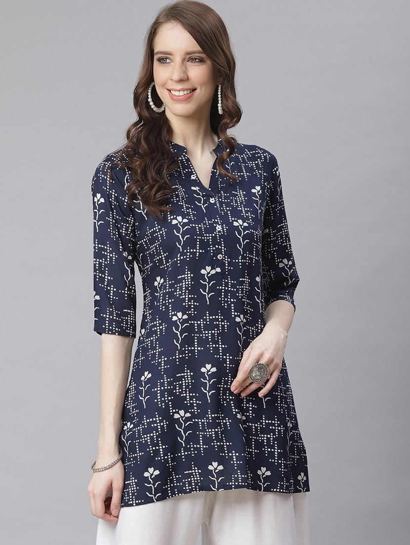 blue printed straight kurti - 19412743 - Zoom Image - 0