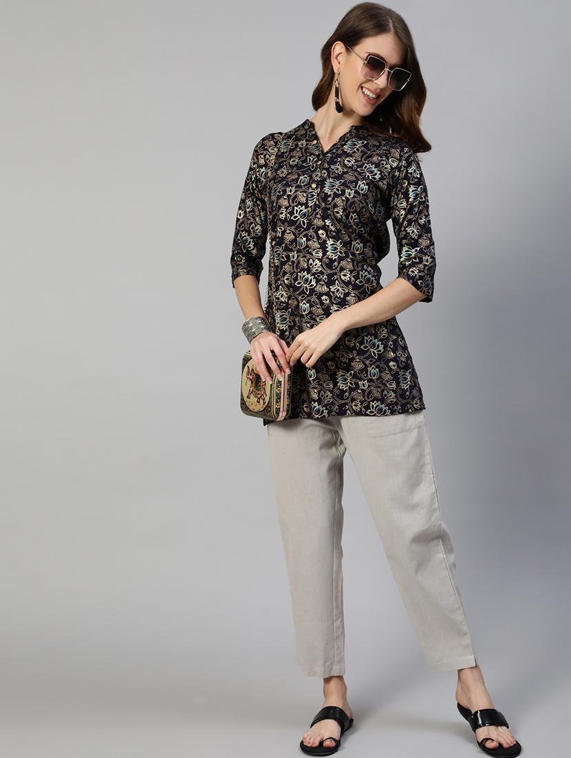 blue printed straight kurti - 19412753 - Standard Image - 2