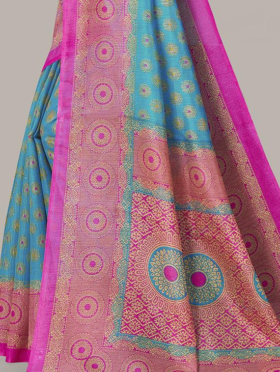 turquoise printed saree with blouse - 19413526 - Standard Image - 2