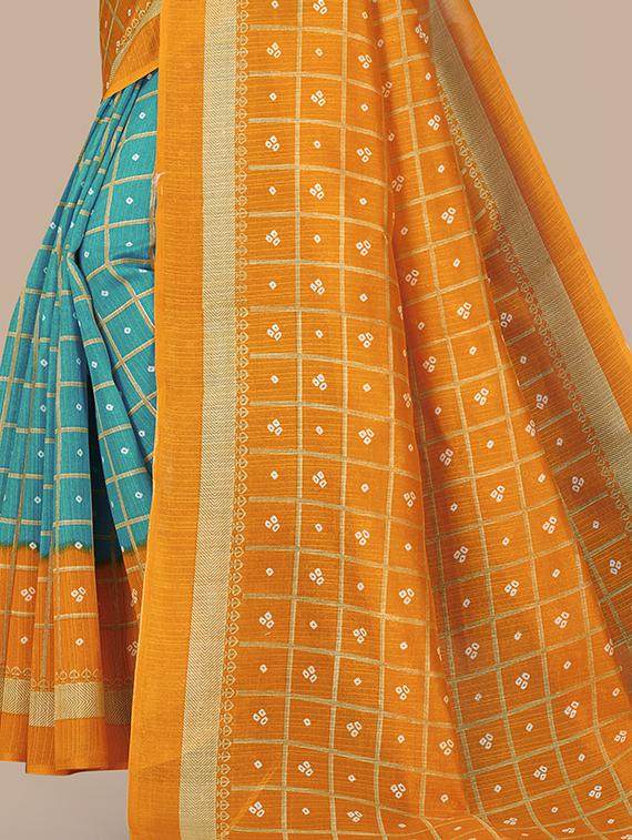 turquoise printed saree with blouse - 19413528 - Standard Image - 2