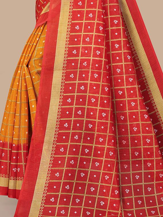 orange printed saree with blouse - 19413529 - Standard Image - 2
