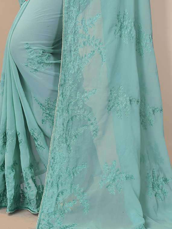 turquoise georgette embroidered saree with blouse - 19413532 -  Standard Image - 2