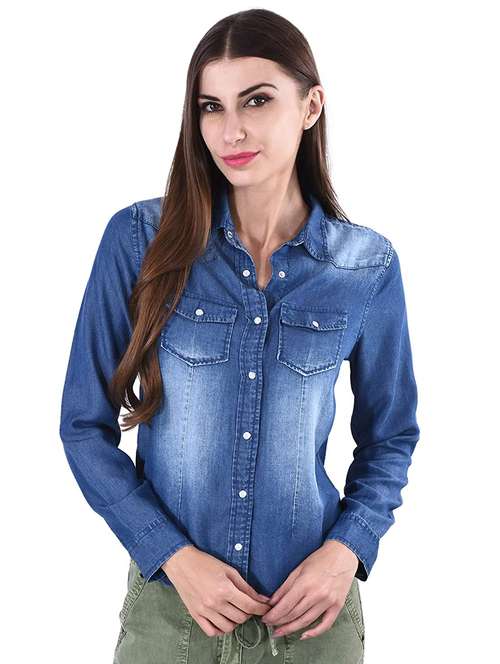 solids denim regular shirt - 19413577 - Standard Image - 0