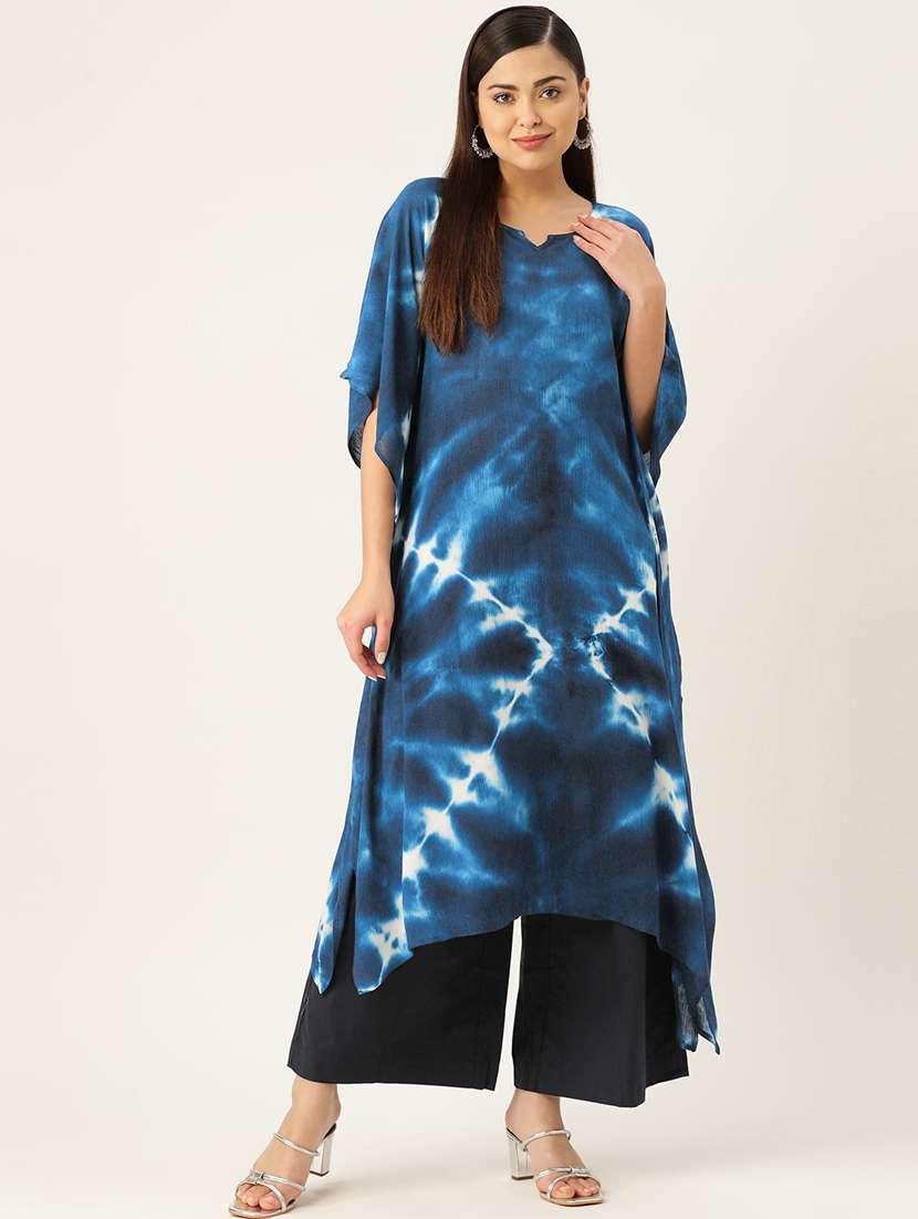 women tie and dye notch neck kaftan kurta