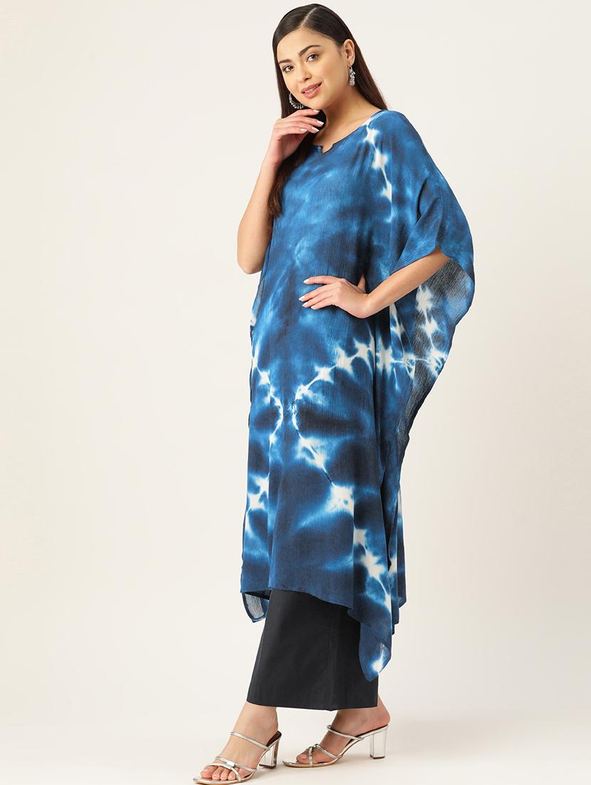 women tie and dye notch neck kaftan kurta - 19414227 - Standard Image - 2