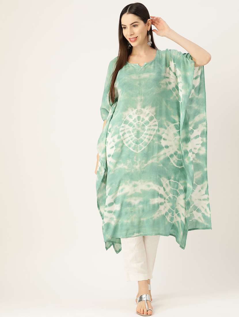 tie and dye notch neck kaftan
