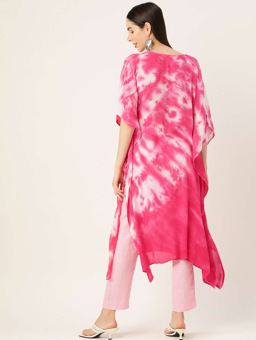 Tie And Dye Notch Neck Kaftan