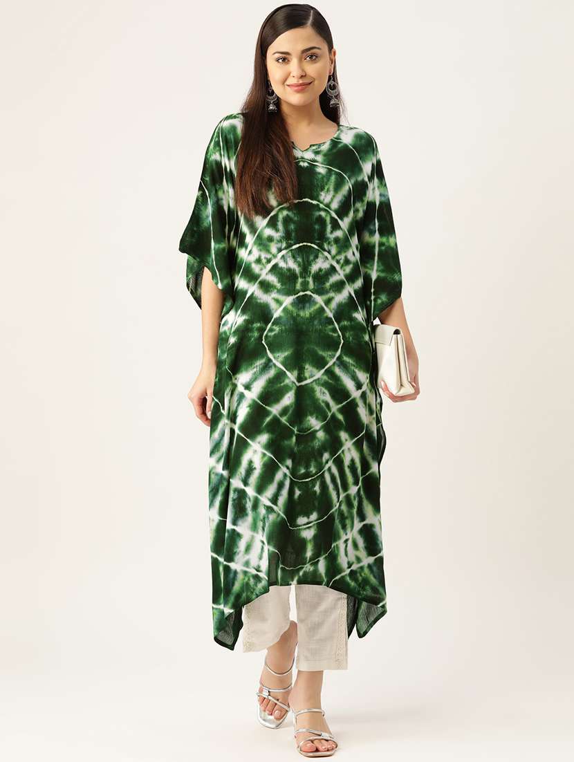 tie and dye notch neck kaftan