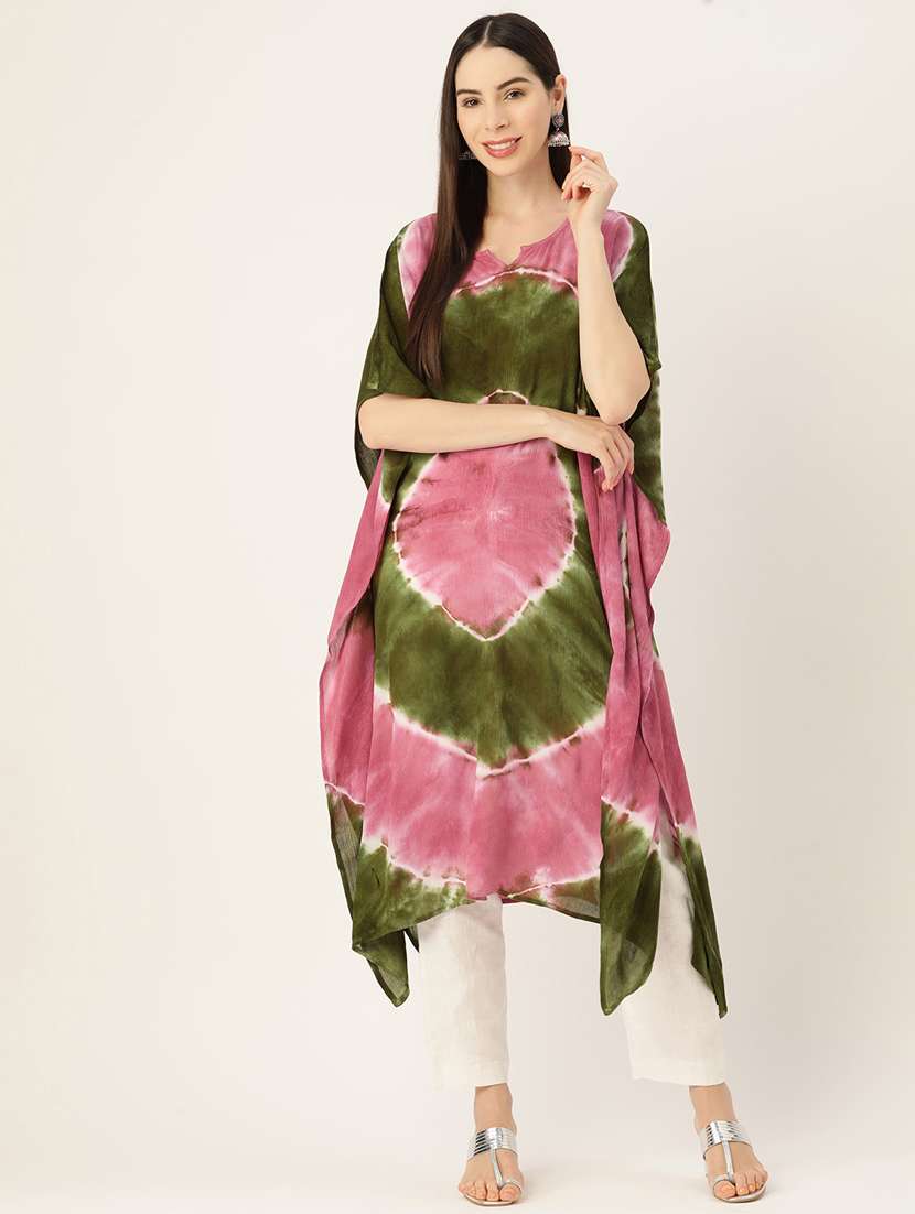 tie and dye notch neck kaftan