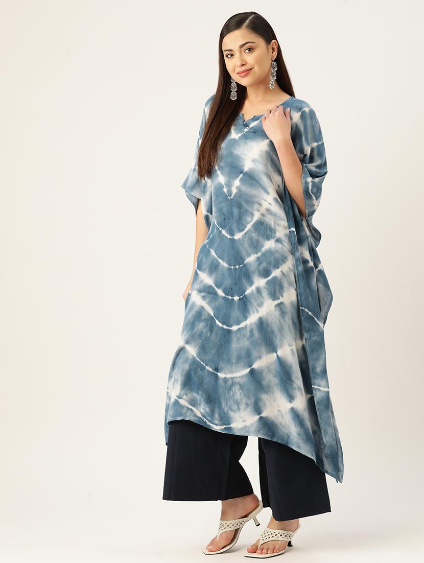 women tie and dye notch neck kaftan kurta - 19414236 - Standard Image - 2