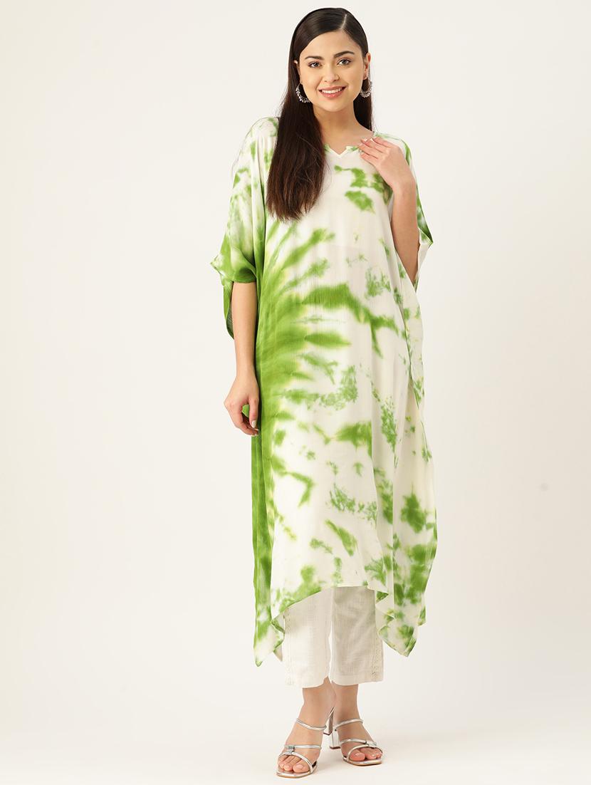 tie and dye notch neck kaftan