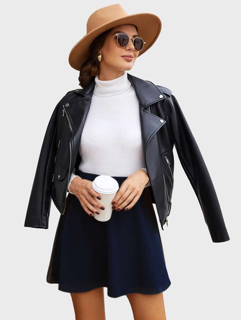 navy blue solid flared skirt