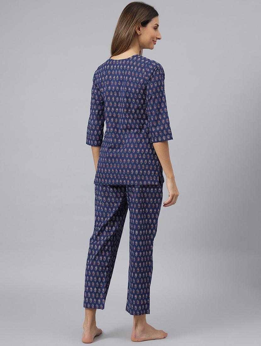 dark blue printed pyjama set nightwear - 19416132 - Standard Image - 2