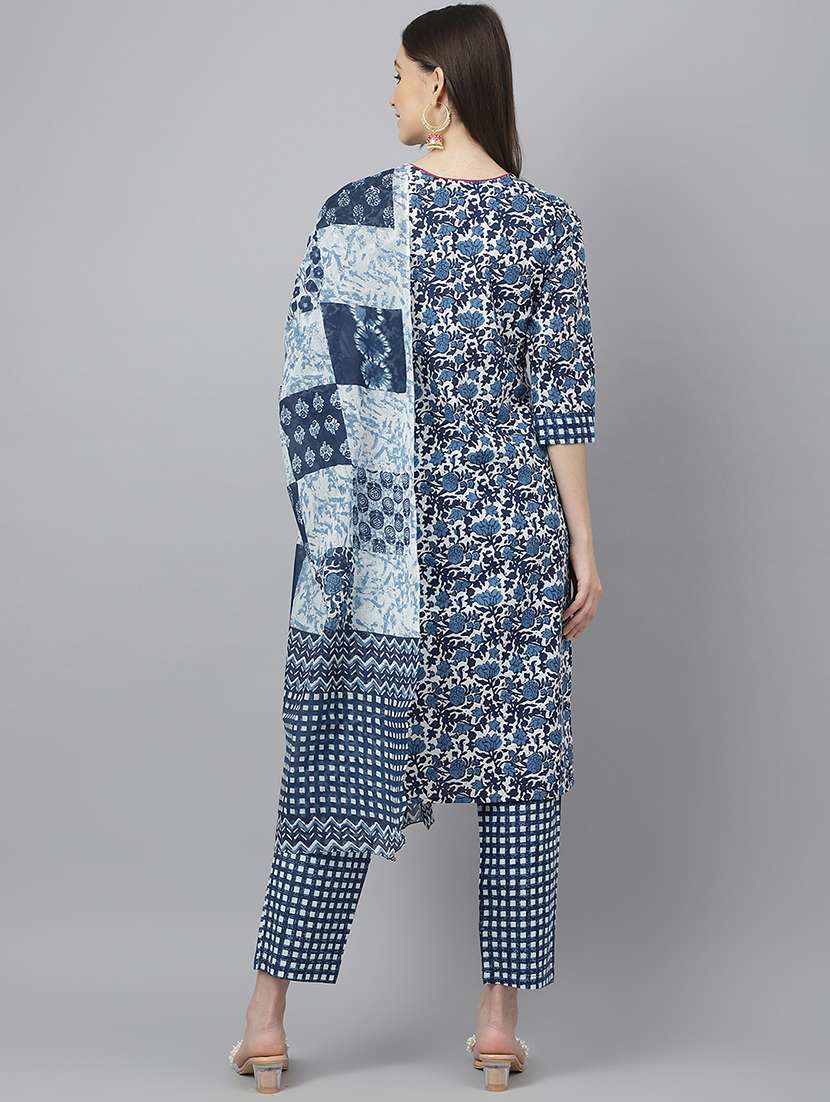 blue printed kurta, pant & dupatta set - 19416159 -  Standard Image - 2