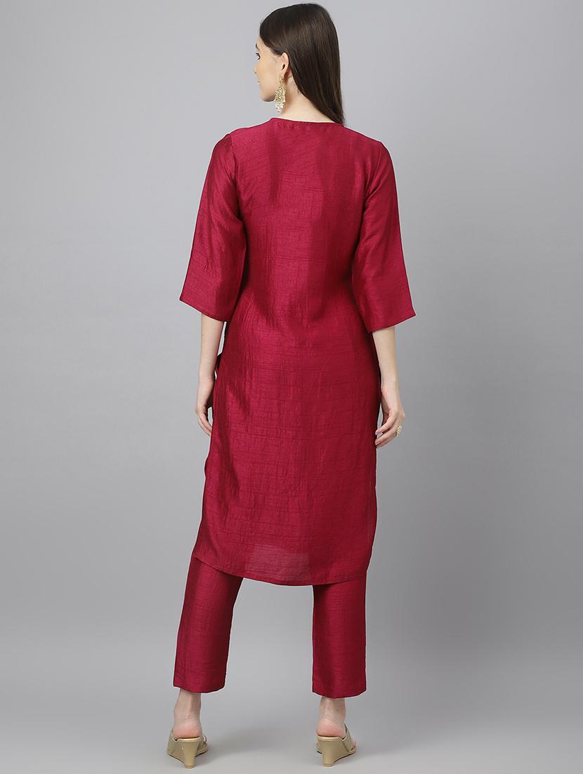 red solid kurta pant set - 19416164 - Standard Image - 2