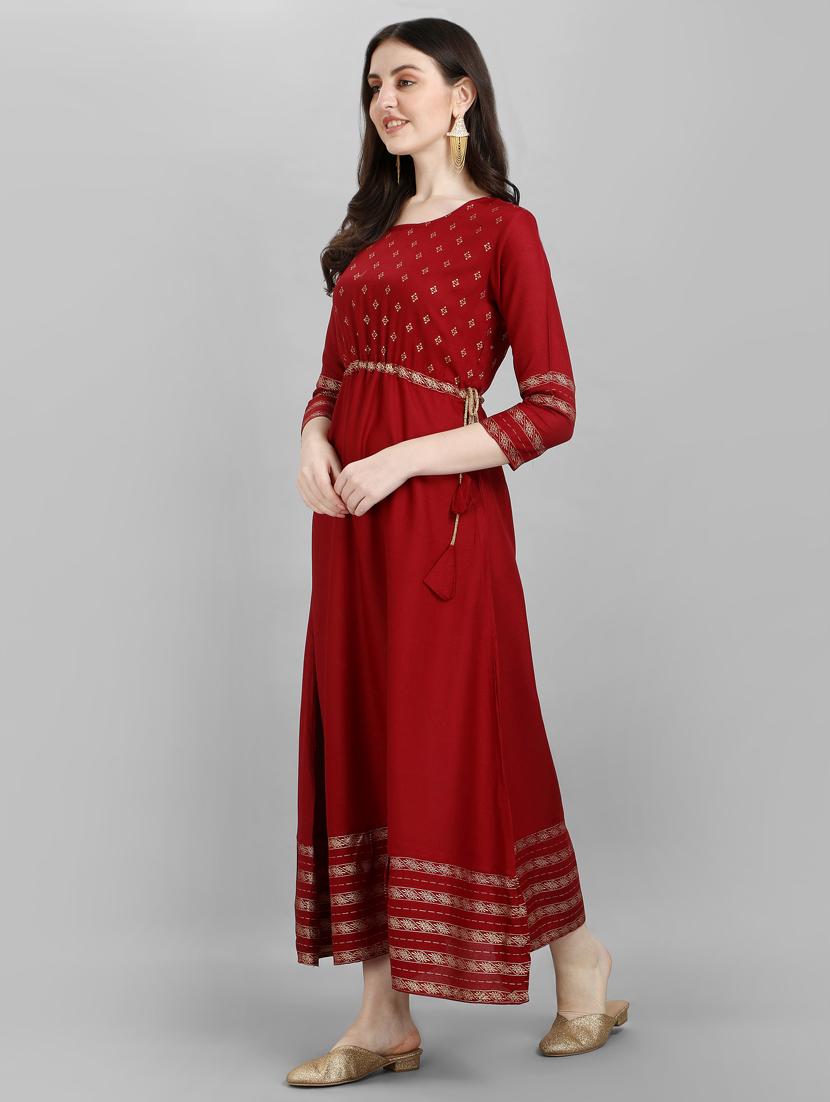 red printed anarkali kurta - 19416174 - Standard Image - 2