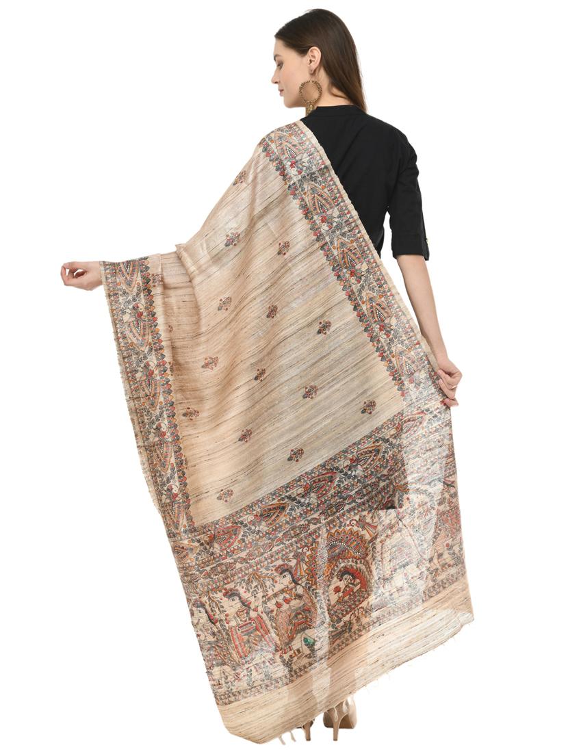 beige printed dupatta with fringes - 19416920 - Standard Image - 2