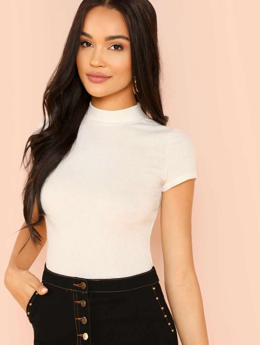 women's straight high neck top