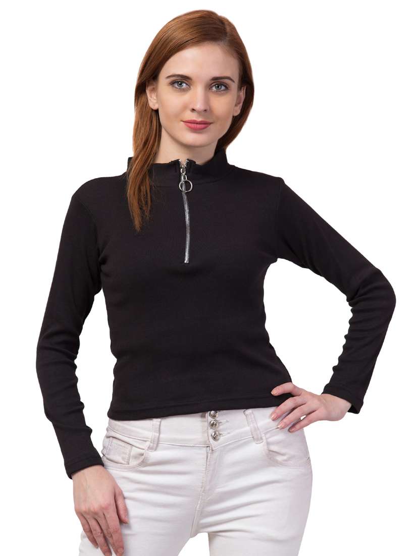 women's solid high neck top