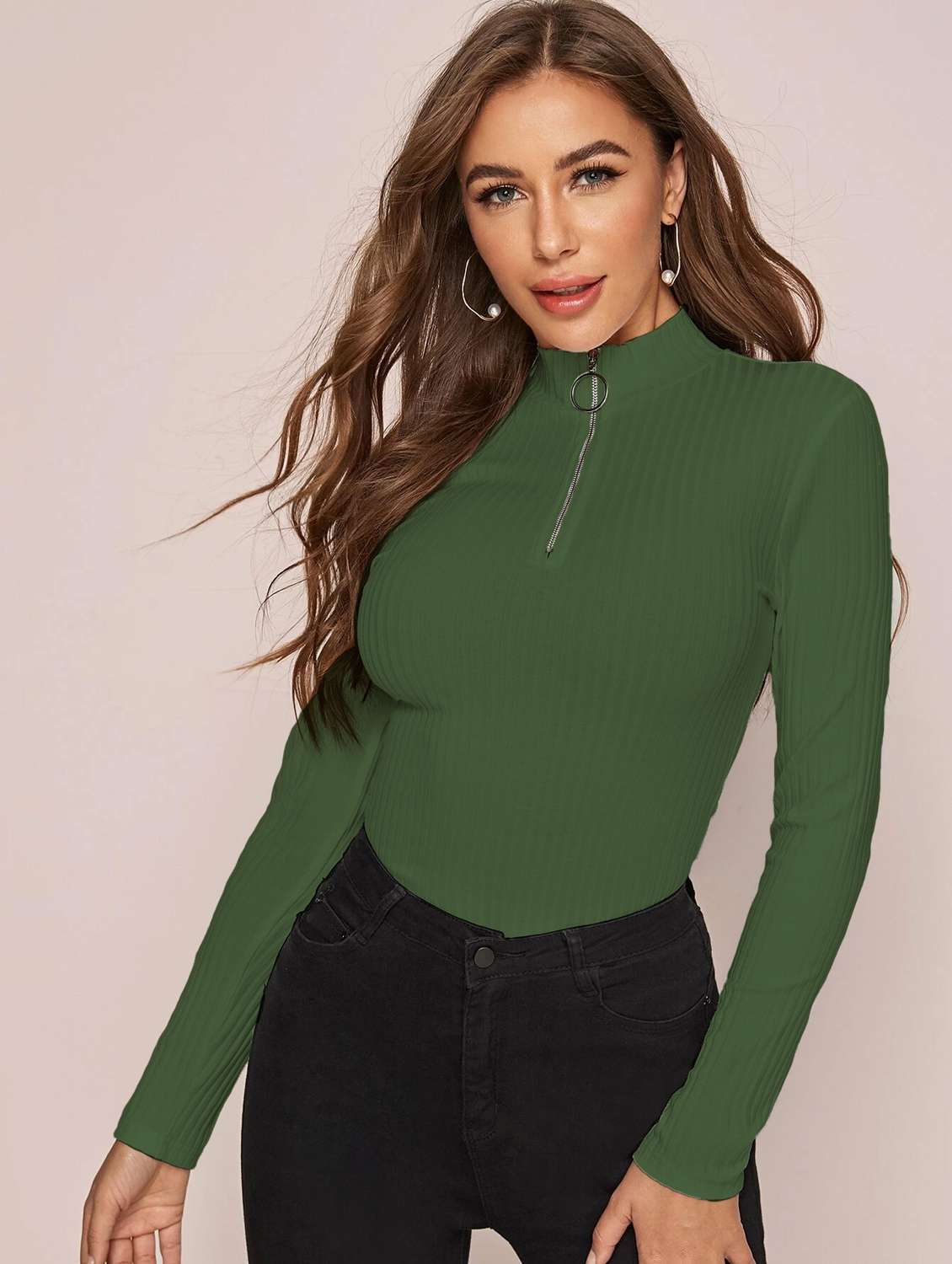 women's straight high neck top